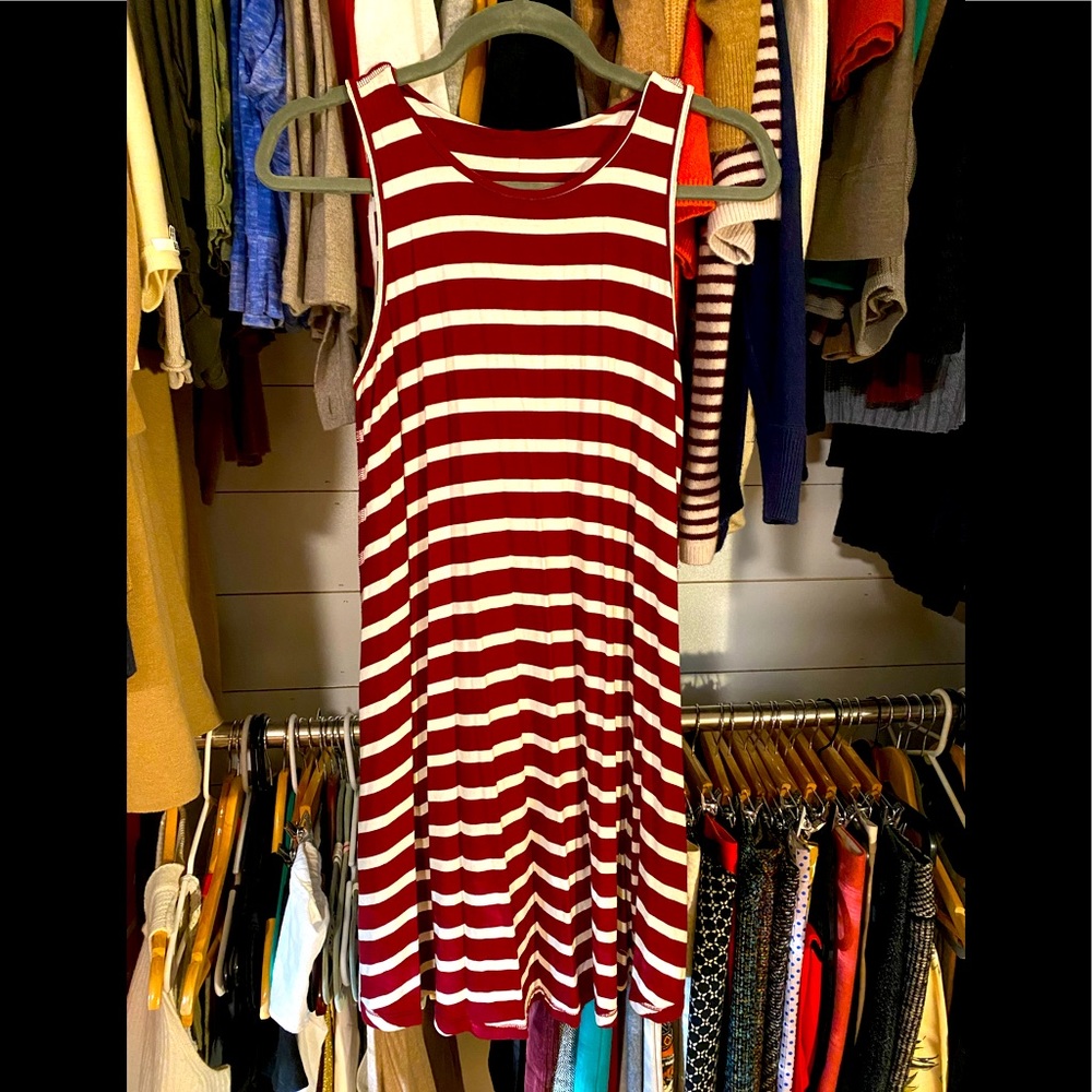 Maroon/white Old Navy striped tank dress